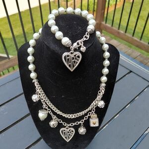 Brighton Silver and White Cream Paris Charm Necklace, Bracelet And Earrings